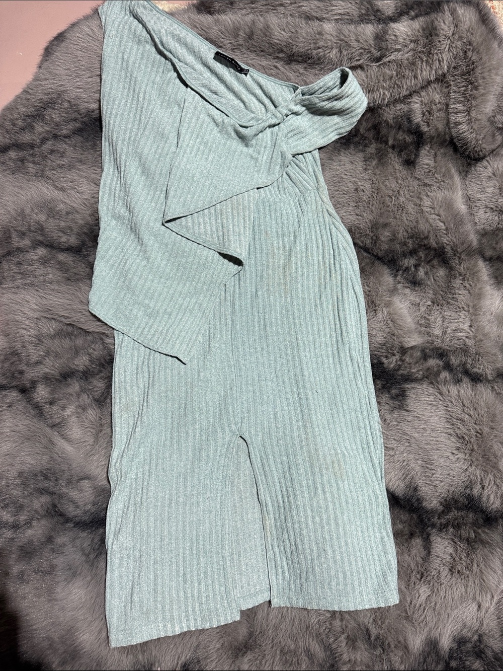 Lavish Alice One-Shoulder Ribbed Midi Dress in Light Sage